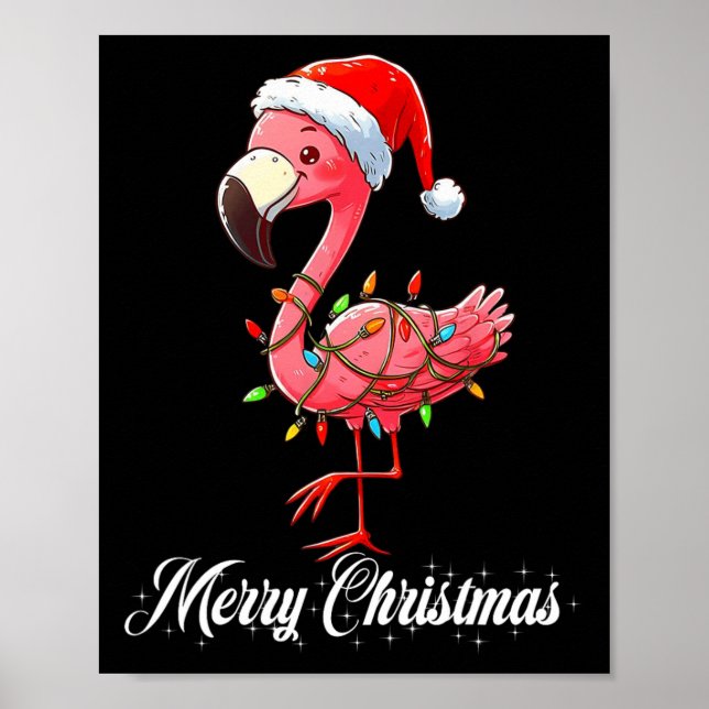 Póster Feliz Navidad Flamingo Santa Fa La La Mingo C (Frente)