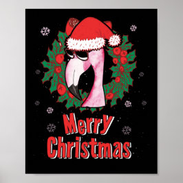 Póster Feliz Navidad Flamingo Santa Hat Gafas de sol