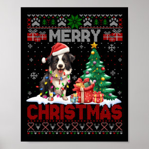 Póster Feliz Navidad Frontera Collie Dog Amantes de la Na