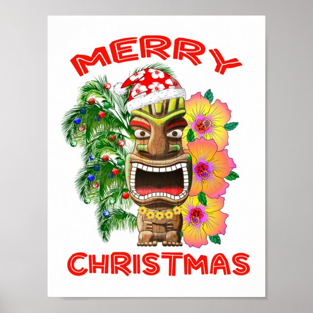 Póster Feliz Navidad Funny Santa Tiki (Frente)