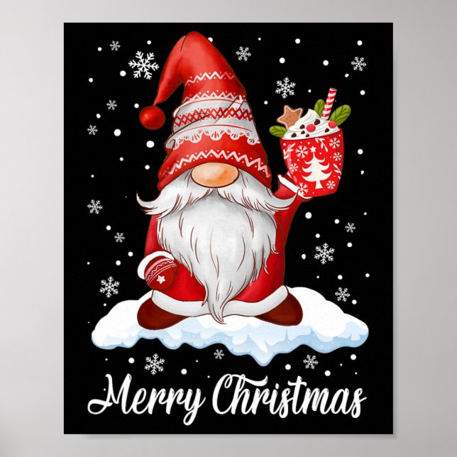Póster Feliz Navidad Gnome Coffee Family coincidiendo (Frente)