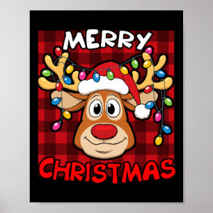 Póster Feliz Navidad Graciosa Familia de Navidad de Renos