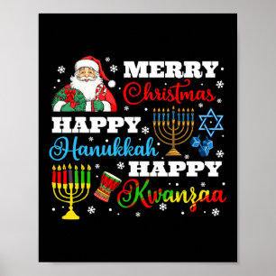 Póster Feliz Navidad Hanukkah Kwanzaa Festividad judía af