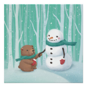 Póster Feliz Navidad: Hombre de nieve y arte de Ilustraci