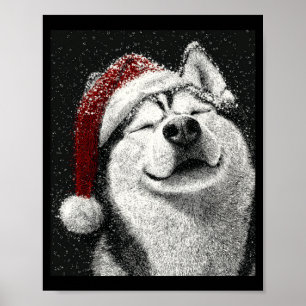 Póster Feliz Navidad Husky Siberiano Manga Larga