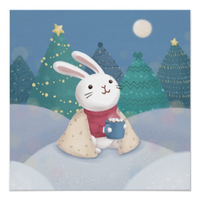 Póster Feliz Navidad: Ilustracion conejo (Anverso)