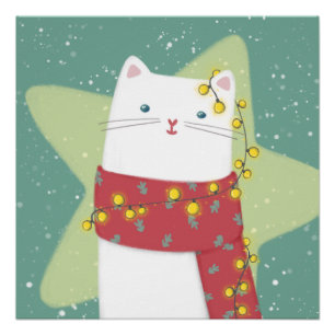 Póster Feliz Navidad: Ilustracion de gato
