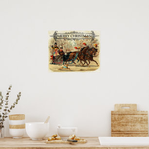 Póster Feliz Navidad, ilustración vintage,
