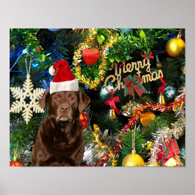 Póster Feliz Navidad Labrador Recuperador Perro Santa Hat (Frente)