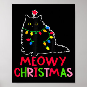 Póster Feliz Navidad Luces de Navidad Pijamas de Gato Neg