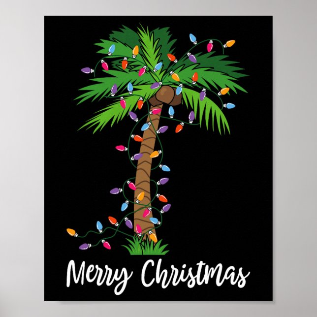 Póster Feliz Navidad Luces Palm Tree Beach Navidad Pajama (Frente)