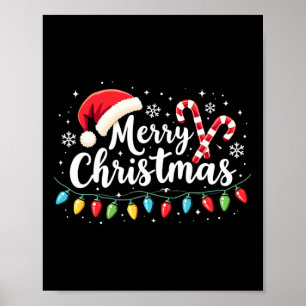 Póster Feliz Navidad Luces Red Santa Hat Familia de navid