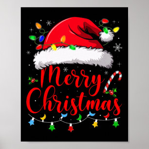 Póster Feliz Navidad Luces Red Santa Hat Familia de navid