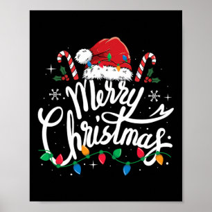 Póster Feliz Navidad Luces Red Santa Hat Familia de navid