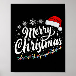 Póster Feliz Navidad Luces Red Santa Hat Familia de navid