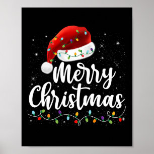 Póster Feliz Navidad Luces Red Santa Hat Familia de navid