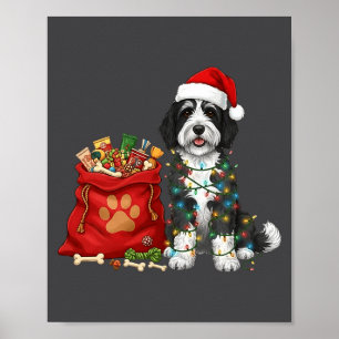 Póster Feliz Navidad Luces Sheepadoodle Perro Mamá Sheepa
