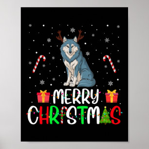 Póster Feliz Navidad Luces Wolf Reindeer Gorra Xmas Pjs
