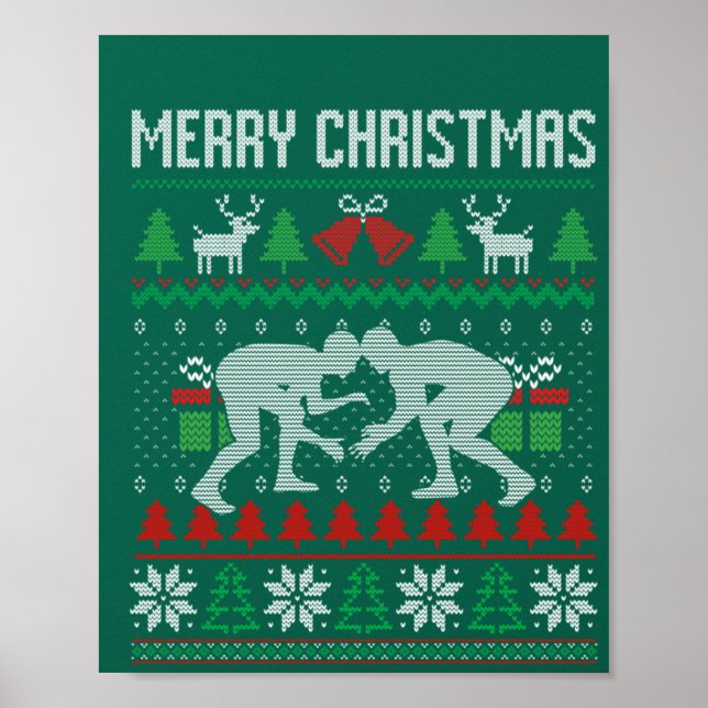 Póster Feliz Navidad Luchando contra el luchador Santa Na (Frente)