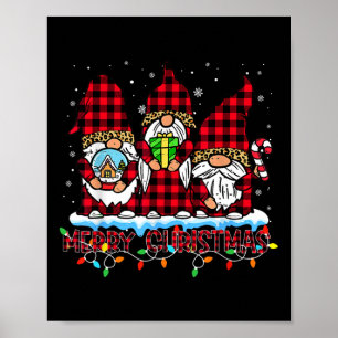 Póster Feliz Navidad Luz Cute Gnome Familia coincidente G