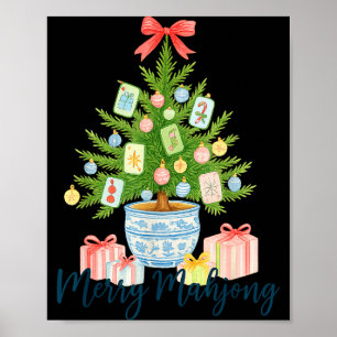 Póster Feliz Navidad Mahjong Árbol Chinoiserie Festa