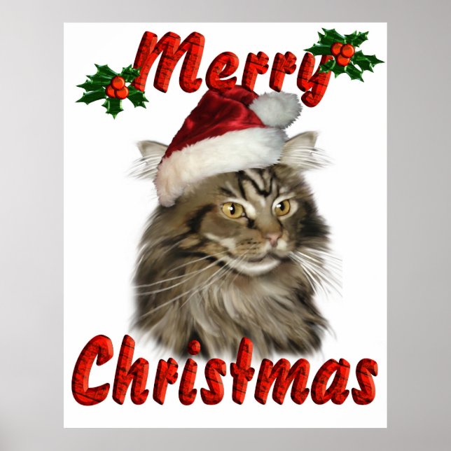 Póster Feliz Navidad Maine Coon Cat (Frente)