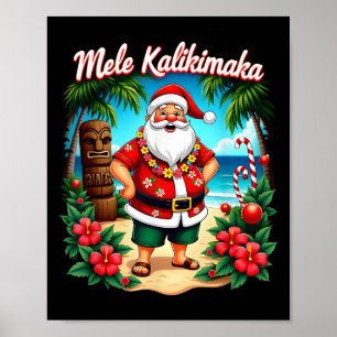 Póster Feliz Navidad Mele Kalikimaka Trocal Hawaiano Papá