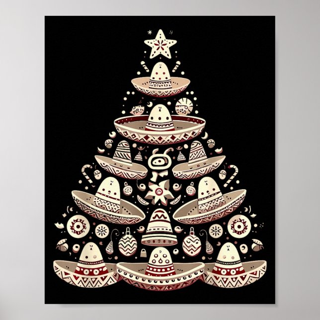Póster Feliz Navidad Mexican Sombrero Christmas Tree Men  (Frente)
