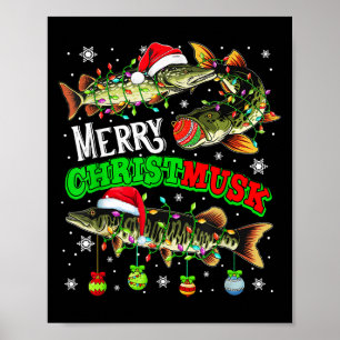 Póster Feliz Navidad Musky Tres Santa Muskies Pescador P