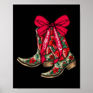 Póster Feliz Navidad Navidad Cowboy Boots Coquette Bow Pa