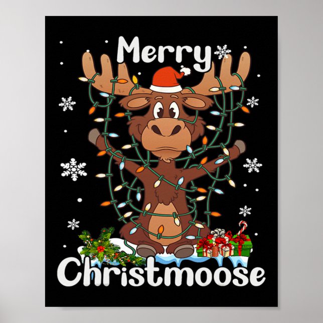 Póster Feliz Navidad Navidades Moose Xmas Tree Lights (Frente)