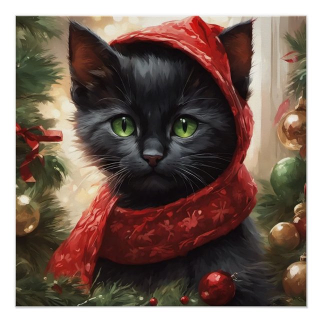 Póster Feliz Navidad Negro Cat (Anverso)