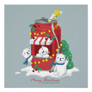 Póster Feliz Navidad: Oso Polar y lata de soda