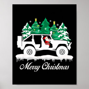Póster Feliz Navidad Papá Noel conduciendo 4x4 fuera de c