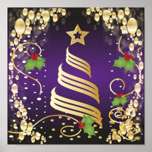 Póster Feliz Navidad Passion Purple and Gold