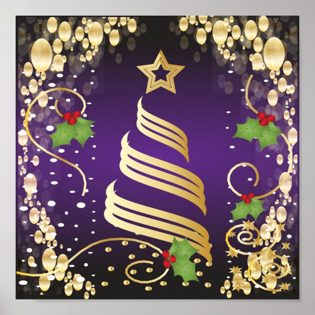 Póster Feliz Navidad Passion Purple and Gold (Frente)