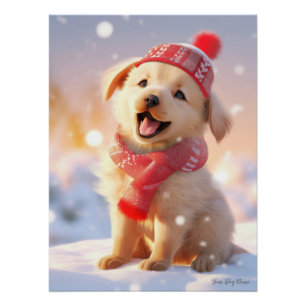 Póster Feliz Navidad, perro de Golden Retriever 01 - Feli