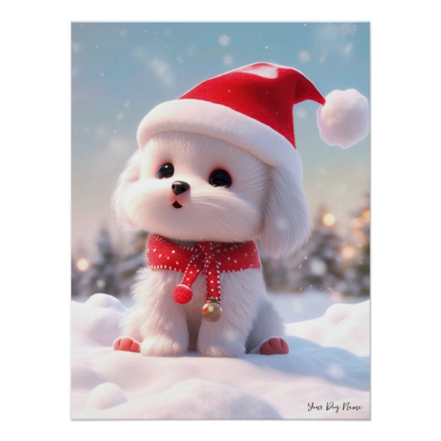 Póster Feliz Navidad, Perro maltés Cachorro 01 - Feliz Ch (Anverso)