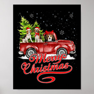 Póster Feliz Navidad Perros Santa Reindeer Red Tru
