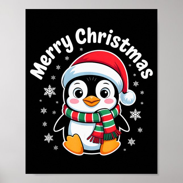 Póster Feliz Navidad Pingüino Gorro de Santa Navideño Cut (Frente)
