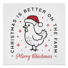Póster Feliz Navidad pollo país granja divertida animal