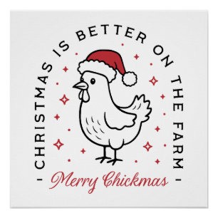 Póster Feliz Navidad pollo país granja divertida animal