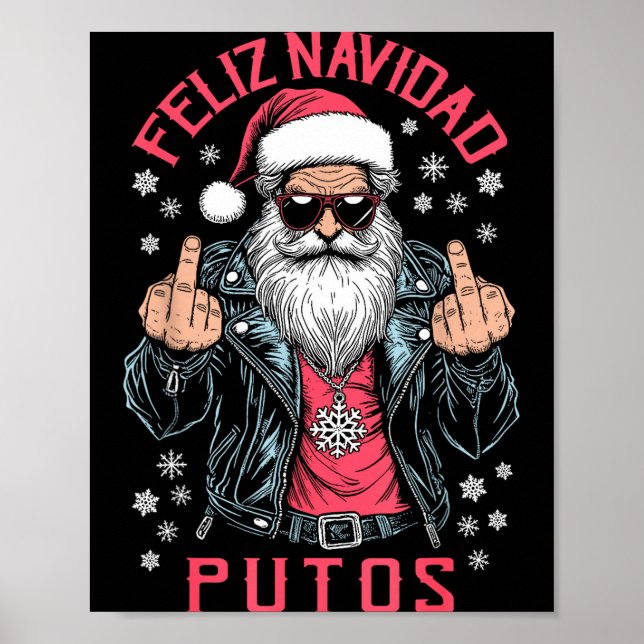 Póster Feliz Navidad Putos Funny Rude Spanish Santa Middl (Frente)