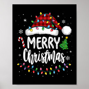 Póster Feliz Navidad Red Plaid Family Encender navidades