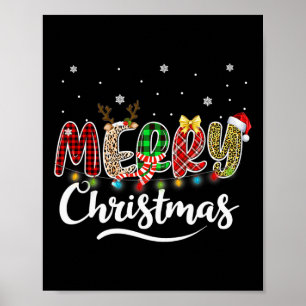 Póster Feliz Navidad Red Santa Hat Reindeer Familia de Na