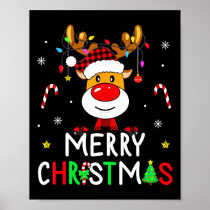 Póster Feliz Navidad Red Santa Hat Reindeer Familia de Na