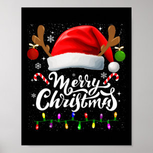 Póster Feliz Navidad Red Santa Hat Reindeer Familia de Na