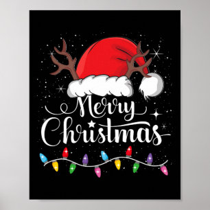 Póster Feliz Navidad Red Santa Hat Reindeer Familia de Na