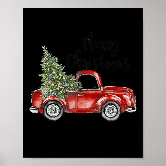 Póster Feliz Navidad Red Truck Tree Light Funny Family (Frente)