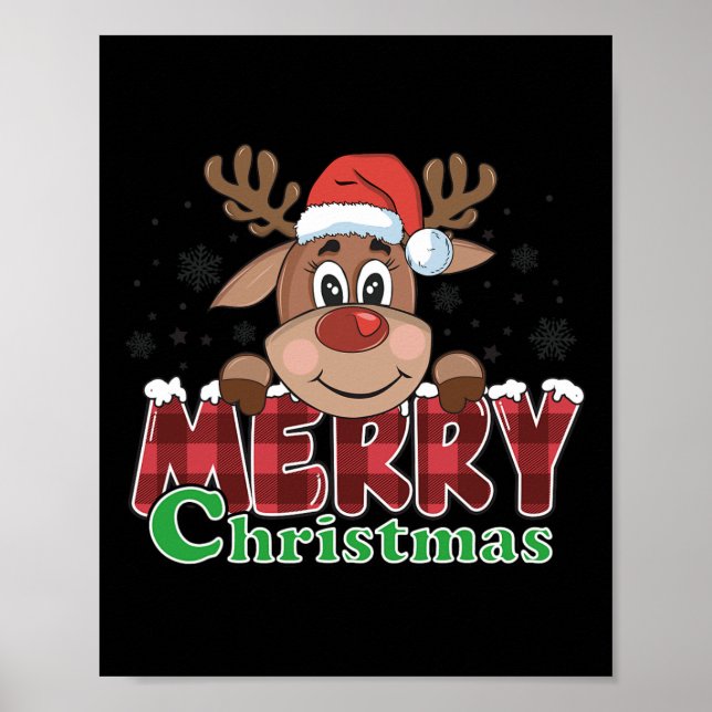 Póster Feliz Navidad Reindeer Nochebuena Niños de familia (Frente)